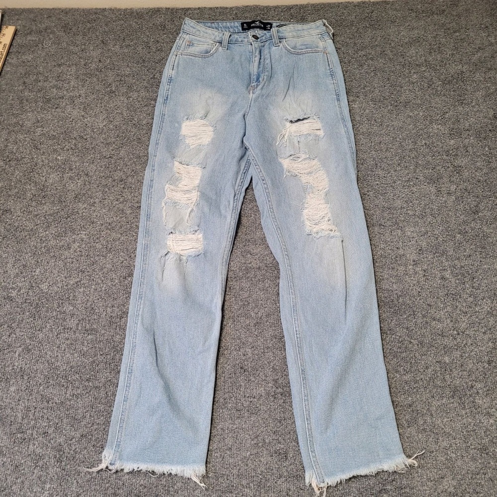 Hollister Jeans Womens Size 5L Light Wash Ultra High-Rise Mom Distressed Raw Hem